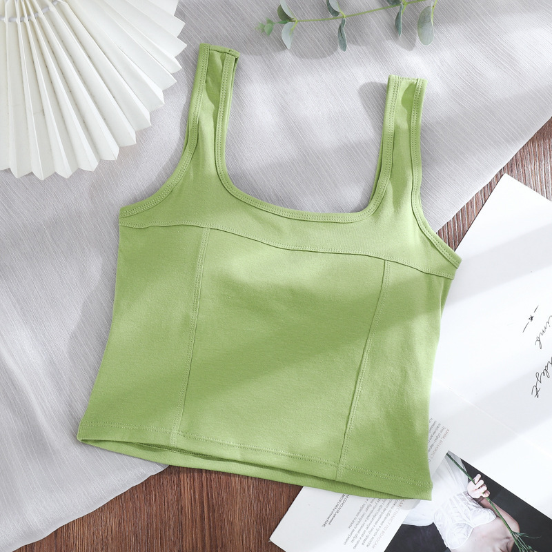 Primavera y Verano de color sólido sin costuras camisola envuelto en el pecho chaleco fijo de una pieza Copa interior y exterior desgaste medio-longitud anti-exposición chaleco para mujeres