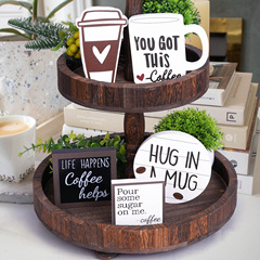 Cross-border Coffee Festival Rustic Style Coffee Block Desktop Ornament Wood Craft Layered Tray Decor