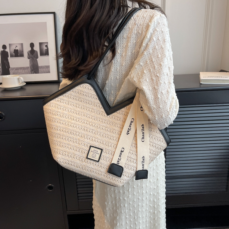 Women's Woven Straw Bag Large Capacity 2026 New Summer Beach Shoulder Bag Vacation Commuter Tote Bag - Thumbnail 8