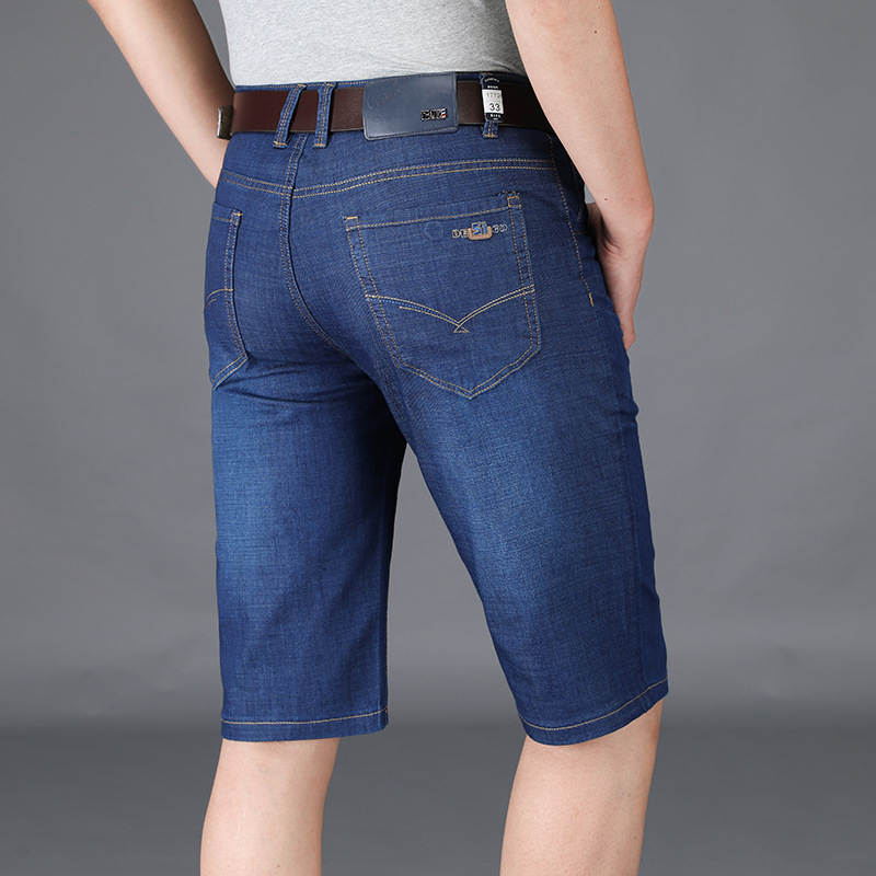Five-point Jeans Summer Thin Men's Denim Shorts Loose Straight Stretch Cropped Denim Pants