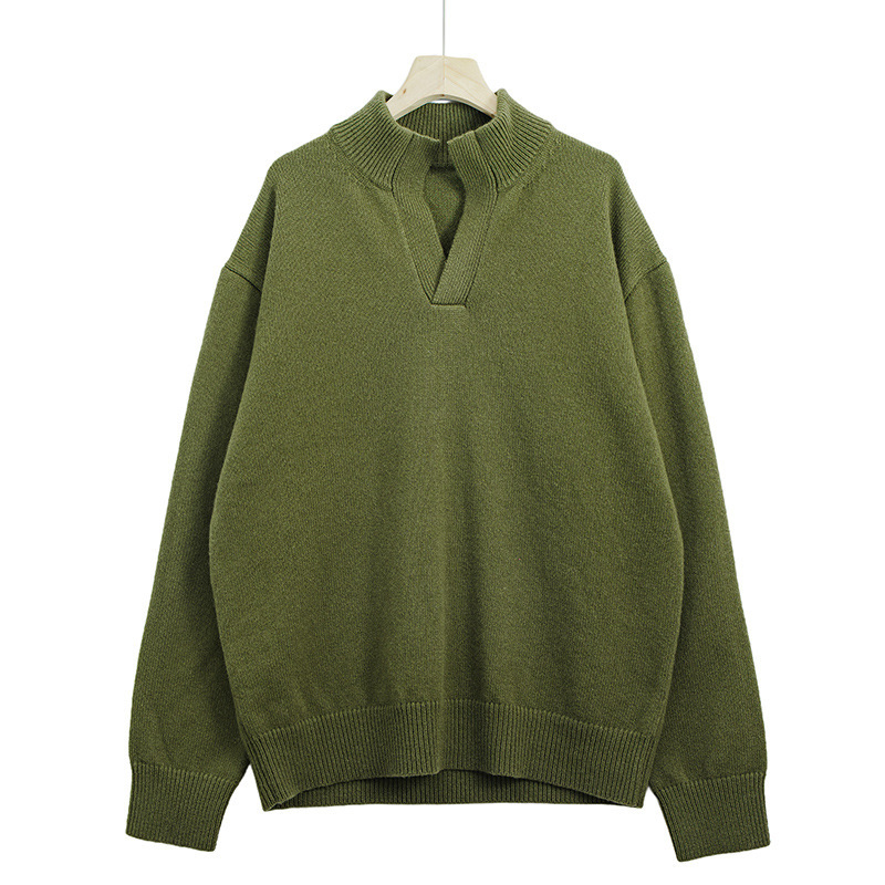 High-End Wool Sweater for Men 2025 New Style Half-Open Collar Sweater High-End European and American Autumn and Winter Loose Lazy Pullover Knitwear