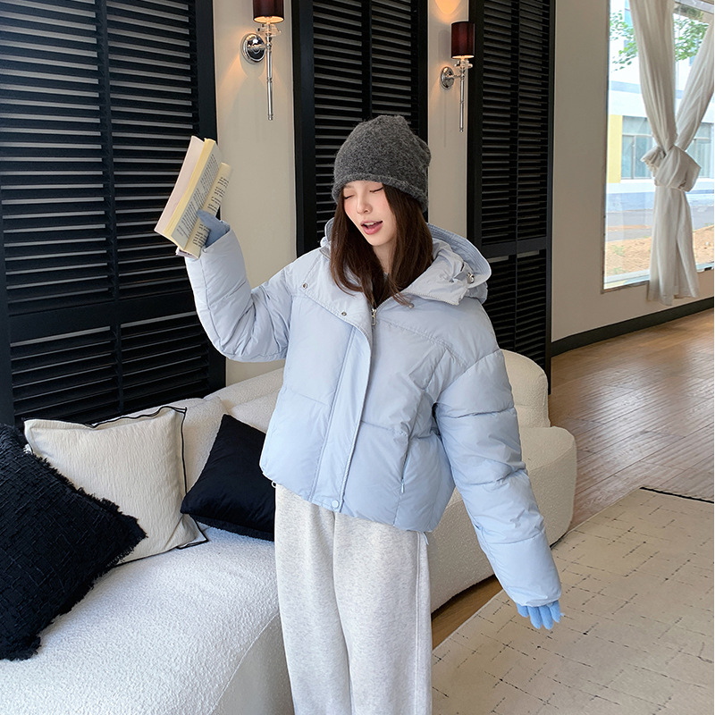 2025 invierno nuevo algodón casual chaqueta de algodón pequeño suelto mujer corto engrosado chaqueta cálida con capuz image 3