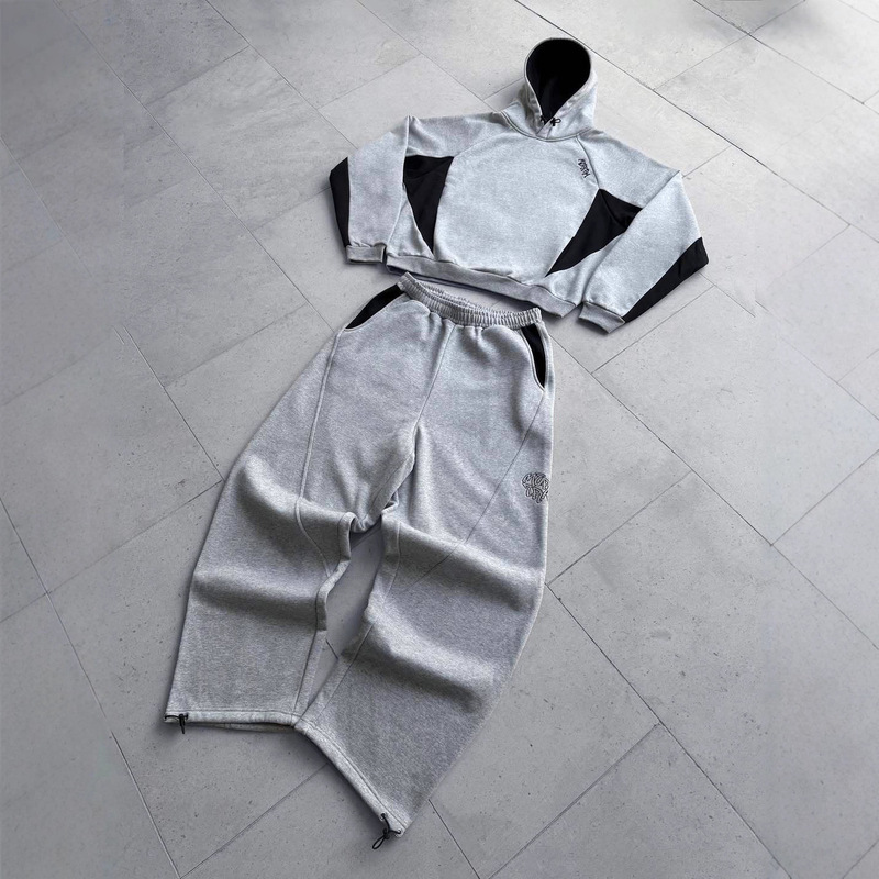 European and American Ins New Color Matching Embroider Stylish Hoodie Y2K Fashion Casual Sports Style Pants Suit Women Wholesale