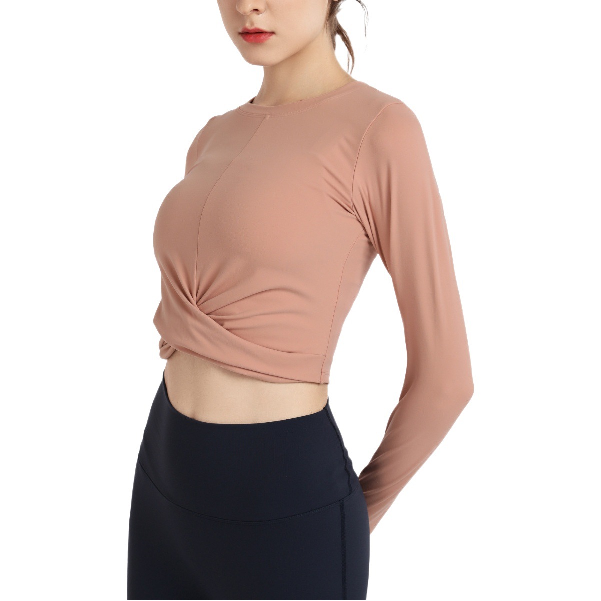Ropa de yoga europea y americana deportes camiseta mujer otoño corto manga larga ombligo superior de secado rápido correr casual apretado ropa de entrenamiento