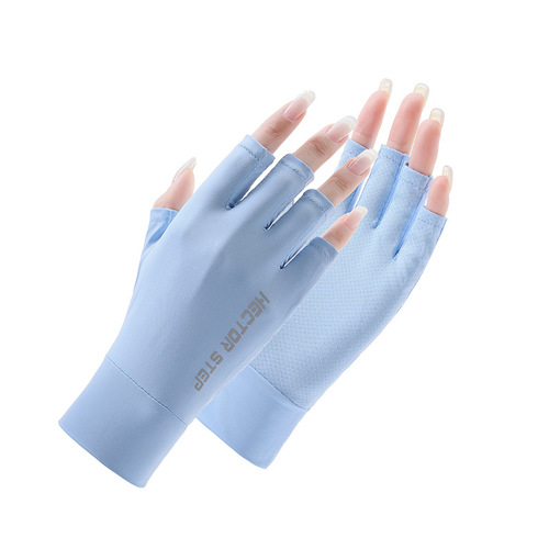 Sun protection gloves for men and women, thin, quick-drying, couples driving, non-slip, breathable, summer cycling, stretchy, breathable, half-finger ice silk