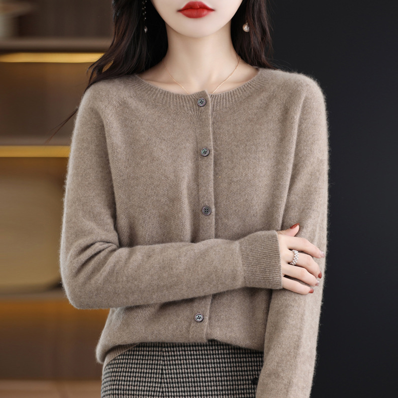 Osmanthus needle sweater cardigan for women autumn and winter New Korean style round neck outwear bottoming shirt solid color loose coat sweater