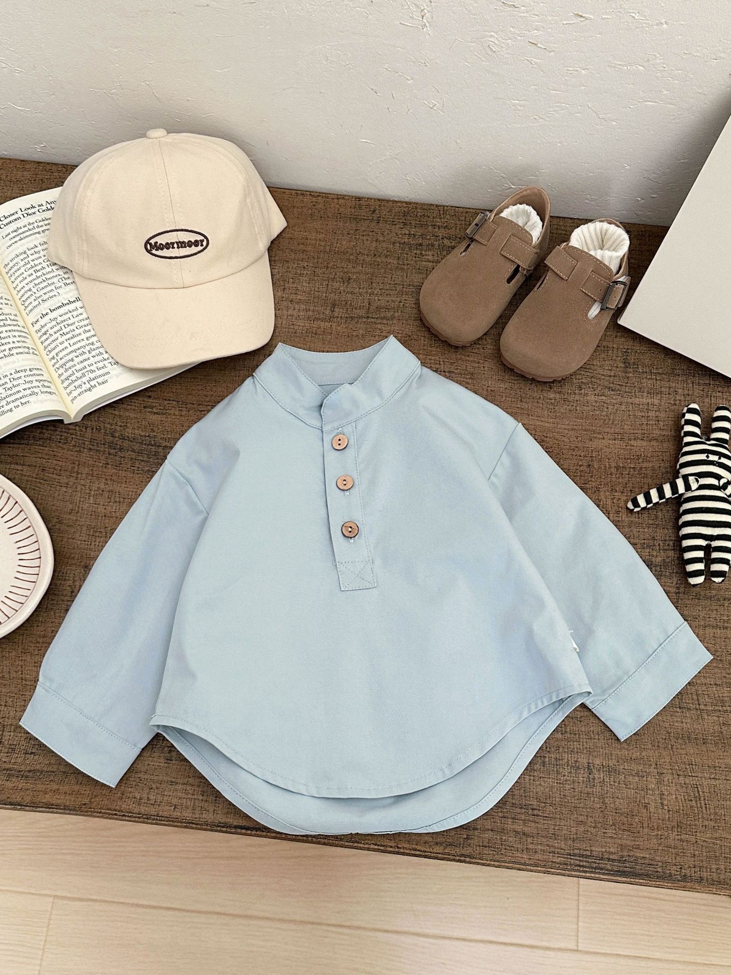 Primavera temprana ropa infantil coreana camisa de algodón primavera y otoño bebé cuello vertical ropa casual ropa universal bebé