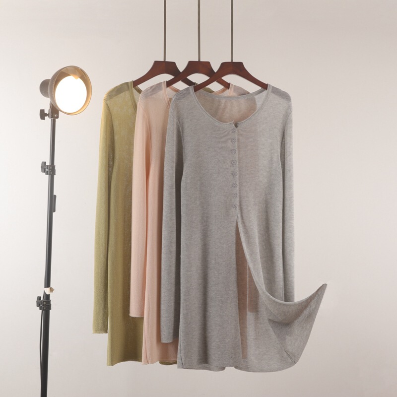 French Style Ice Silk Sunscreen Sweater Women's Summer Thin Design Sense Niche Outer Blouse Mid-length Split Top