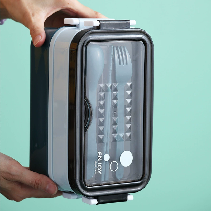 Пищевой многослойный ланч-бокс пластиковый бенто-бокс офисный автомобиль может быть подогрев микроволновой печи двухслойный ланч-бокс с посудой