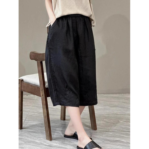 Stylish Cotton and Linen Wide Leg Pants for Women - Summer Thin Cut-off Pants - 2025 New Arrival Short Pants - Straight Leg Mother's Pants - Casual Pants