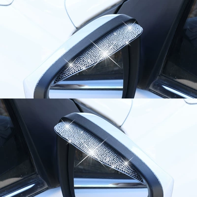 1 pair of cross-border diamond-encrusted rain eyebrow rearview mirror car reversing mirror with diamond decorative rain-proof shield reflective rain shield (Rain shield) - rain-eyebrow-with-drill-white-drill-1-pair