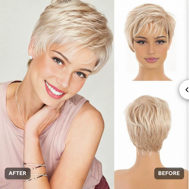 European and American style short gray women's wig with pixie cut bangs, soft curly synthetic gray curly hair wig European and American style short gray women's wig with pixie cut bangs, soft curly synthetic gray curly hair wig
