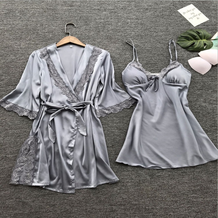Women's Luxurious Sexy Solid Color Polyester Satin Lace Skirt Sets display picture 4