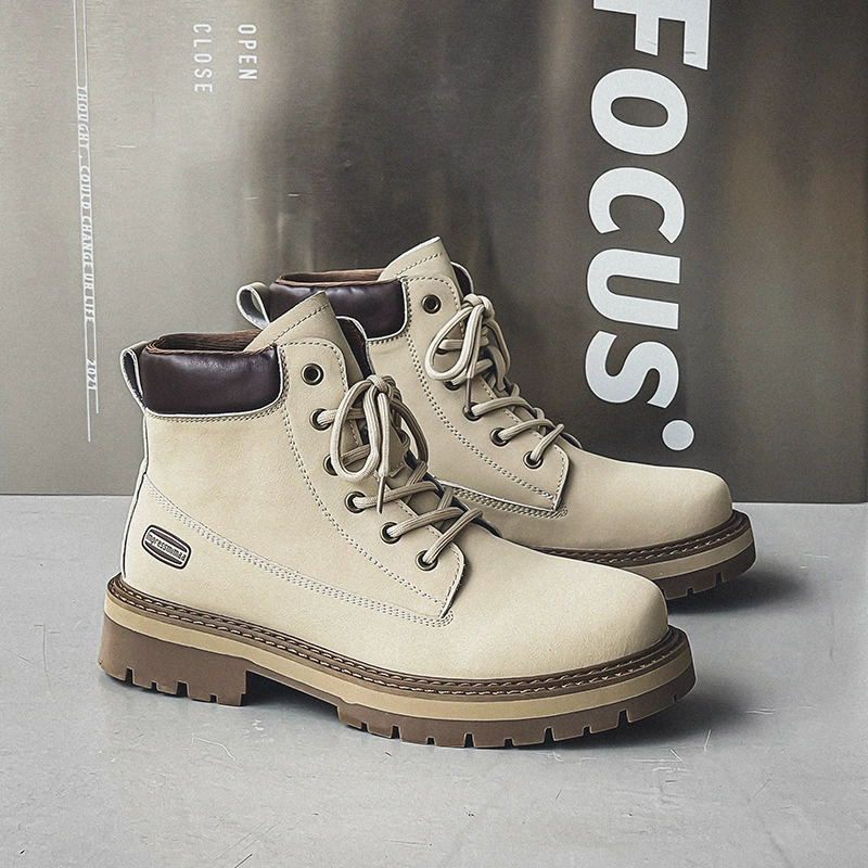 Мужские ботинки Martin, в стиле рабочей одежды, износостойкие, новые мужские ботинки средней высоты в британском стиле, желтые, увеличивающие рост, мужские ботинки.