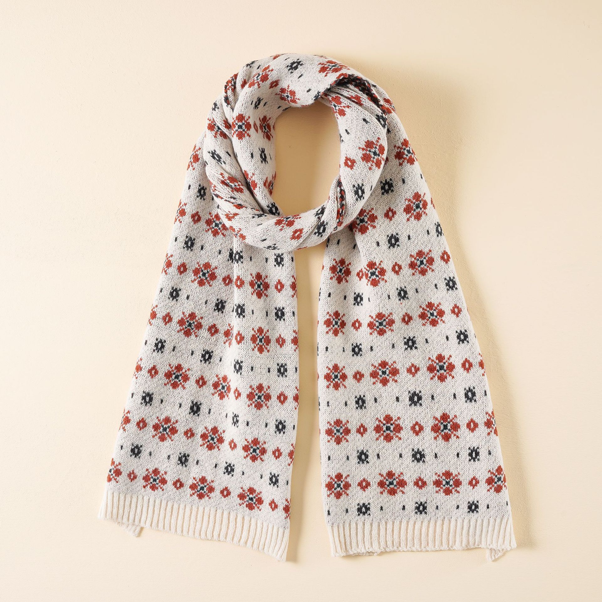 Patrón bufanda de color sólido para mujer Otoño e Invierno estilo coreano moda punto rojo lana linda chica ins bufanda japonesa