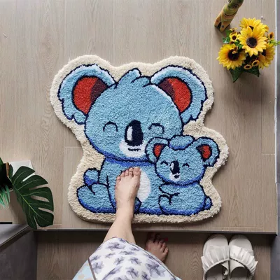 Bus Mat Carpet Entrance Mat | Avtomobil döşəmə paspasları - sky-blue-lazy-bear-special-shape-6560cm-imitation-cashmere-material