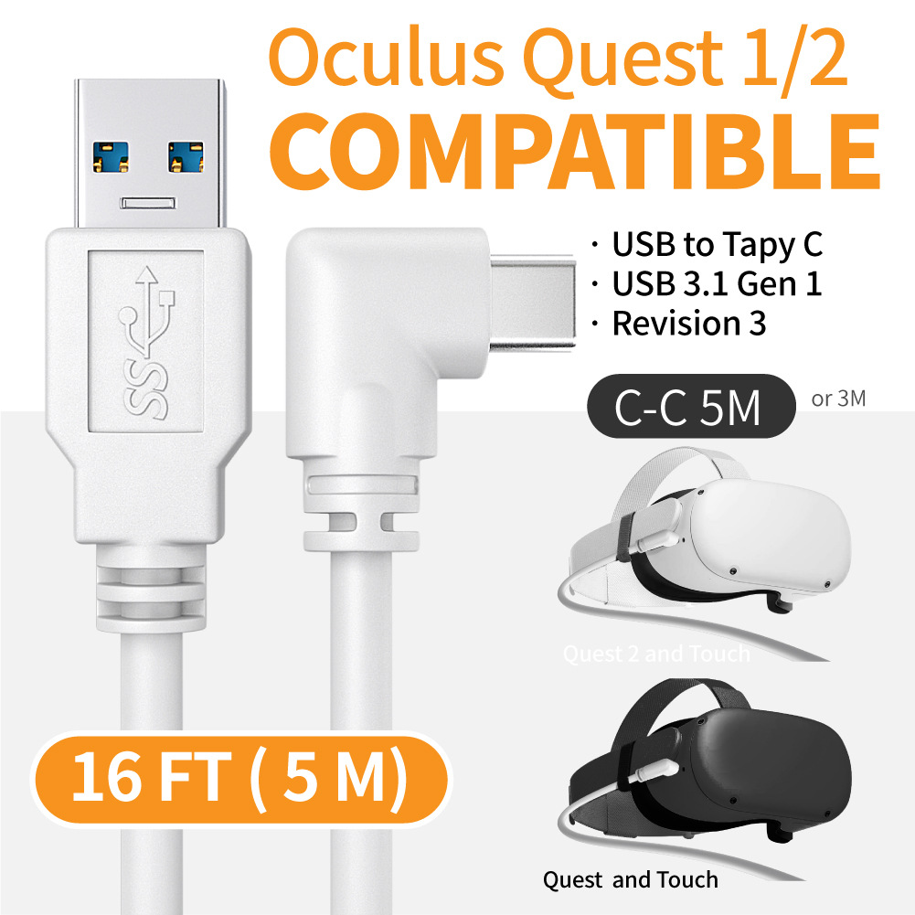 Cable de datos para auriculares VR, cable de conexión Oculus Quest 2, cable de transmisión VR, cable de codo para juegos móviles