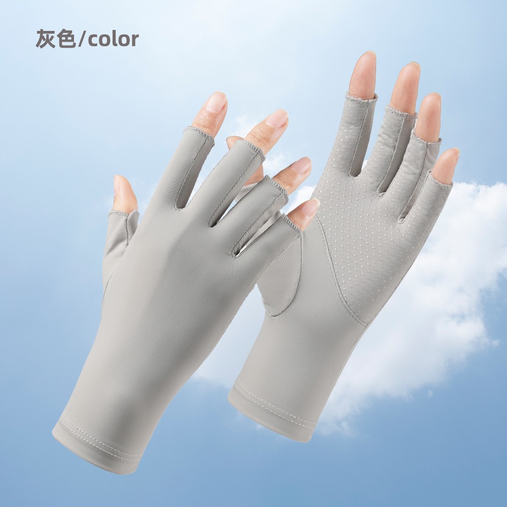 Protección solar guantes de uñas verano medio dedo Seda de hielo de las mujeres de conducción antideslizante transpirable pantalla táctil delgada guantes de protección UV