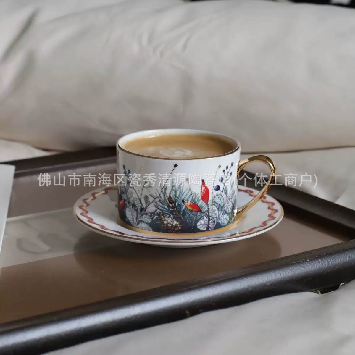 新款圣诞新年骨瓷镀金咖啡杯碟套装 黄金奢华下午茶杯跨境热销品