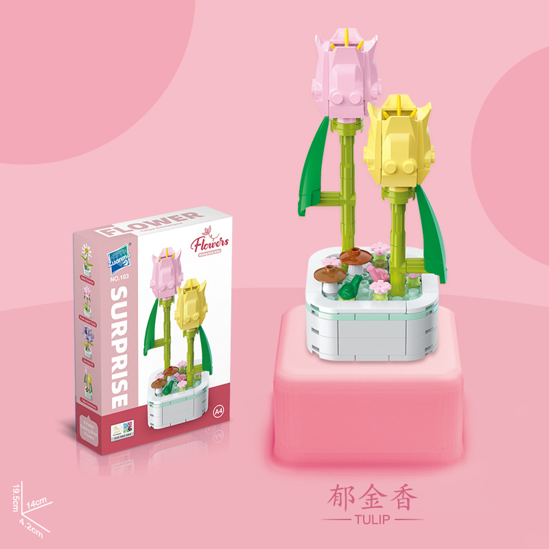 Diamante caballo bloques de construcción flor suculenta olla creativa ramo decoración compatible con Lego niños pequeñas partículas ensambladas juguetes al por mayor