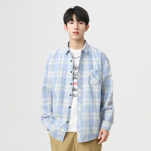 Japanese-style checked stylish men's spring and autumn long-sleeved versatile retro shirt for men's casual jacket