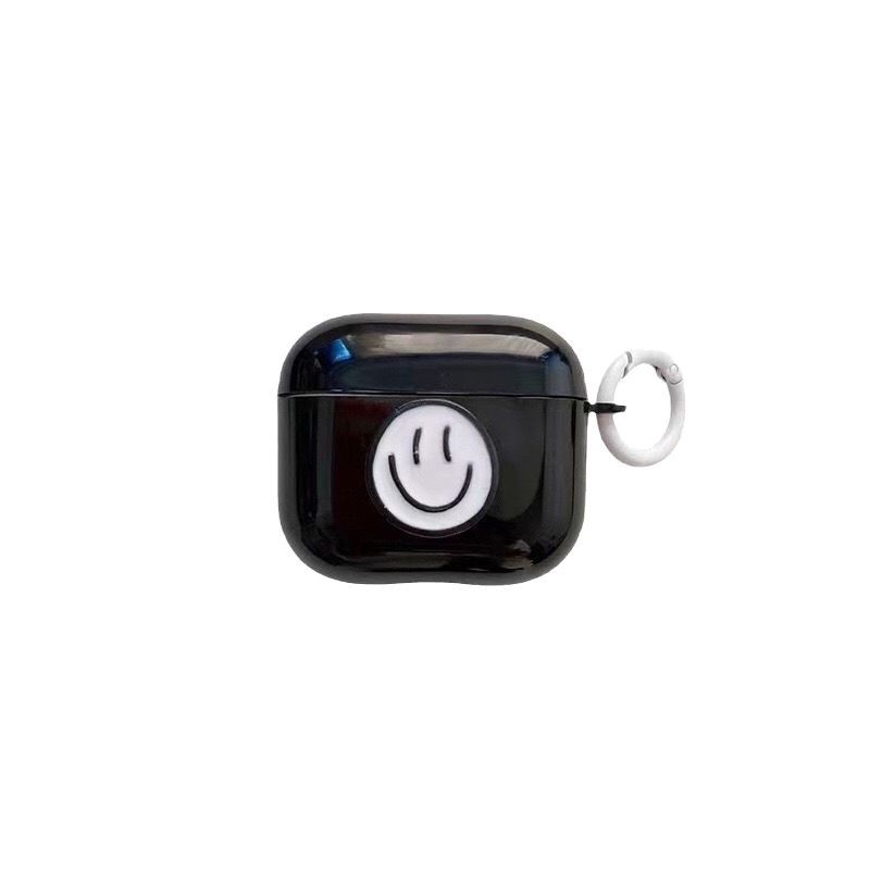 Aplicable a Apple personalidad blanca sonriente suave caso negro AirPods4 caso de auriculares bluetooth 2 generación 3 generación simple moda