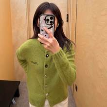 现货草稿本针织开衫女V领刺绣长袖百搭毛织外套