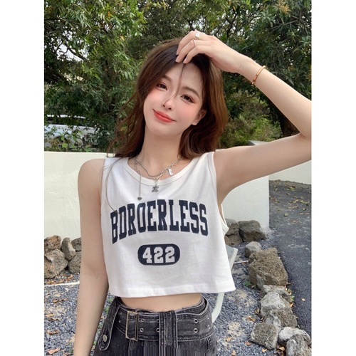 Women's Hong Kong Style Sporty Tank Top T-Shirt  Summer Hot Babe Alphabet Print Short-Sleeve Outerwear Plus Size Top Wholesale