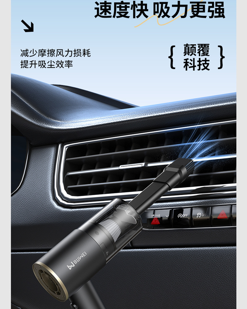 Buwai Car Vacuum Cleaner, Handheld, Small, High Suction Power, for Car Interior and Home Use, Wireless, Cross-Border
