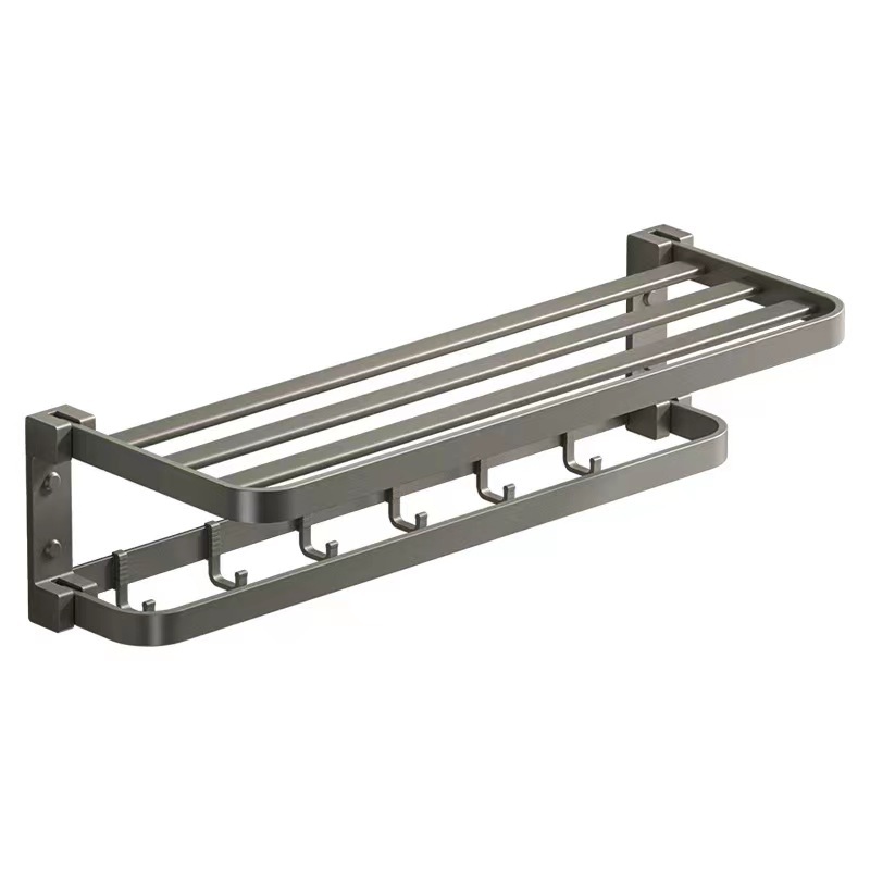 Espacio de aluminio pistola gris toalla rack de almacenamiento de baño Baño montado en la pared baño toalla rack traje Punch-libre