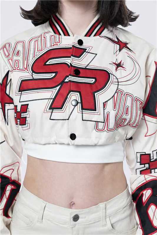 1295CroppedBaseballJacket绣花短款长袖单排扣棒球服秋季新款|undefined