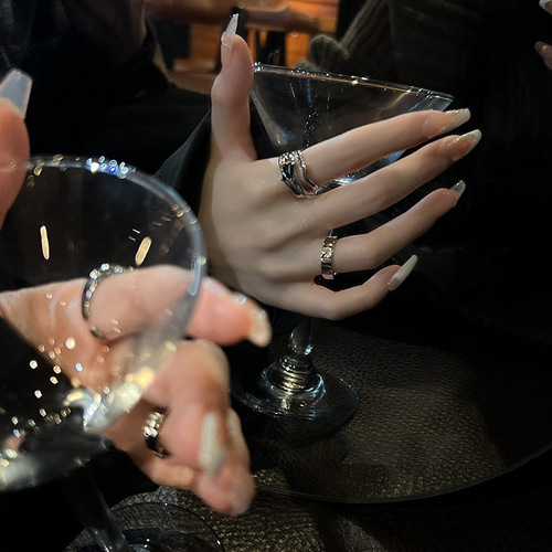 Geometric cold style black zircon ring for women niche design high-end opening adjustable fashion personality internet celebrity style