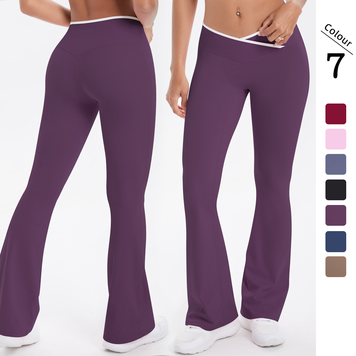 Nuevo cross-border de color cruzado de Europa y Estados Unidos, pantalones de piernas anchas de cintura alta elásticos, pantalones de yoga de fitness