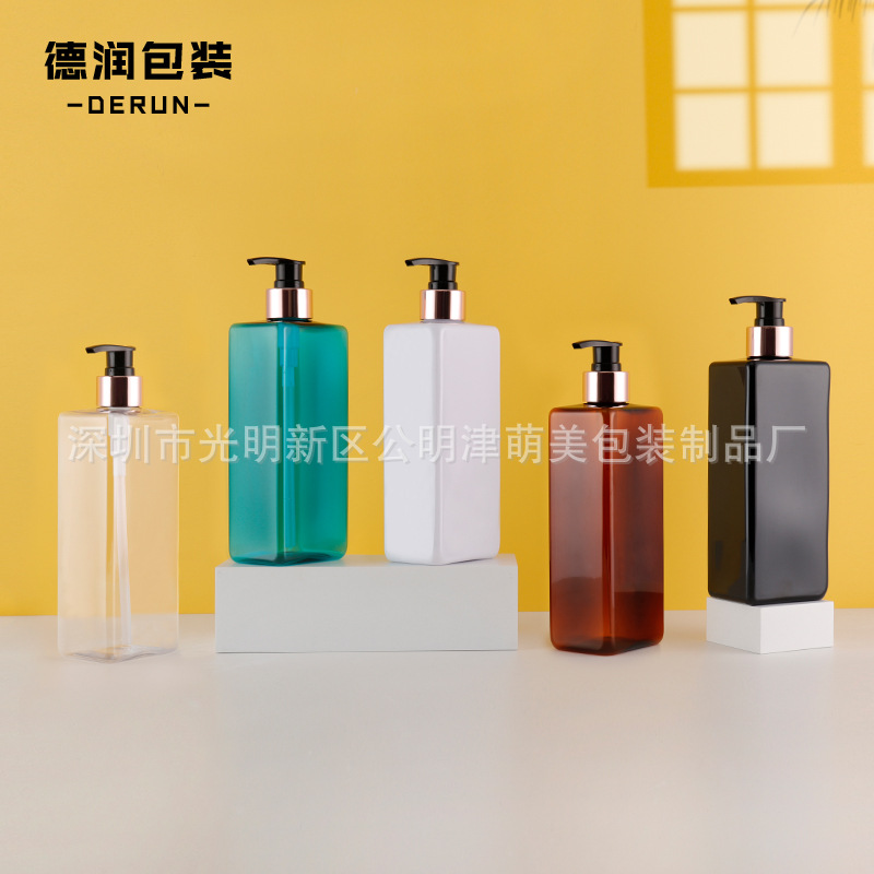 500ml扁瓶茶色PET洗发水瓶沐浴露分装瓶玫瑰金电化铝泵头护发素瓶