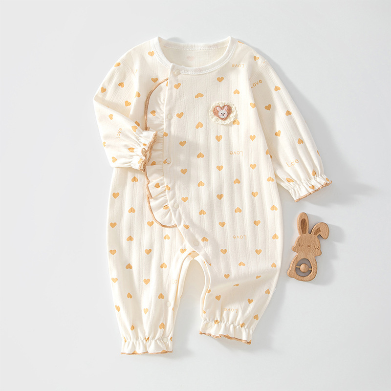 Seamless baby romper with side opening, Class A pure cotton long-sleeve jumpsuit, spring and autumn style for newborns, suitable for home use