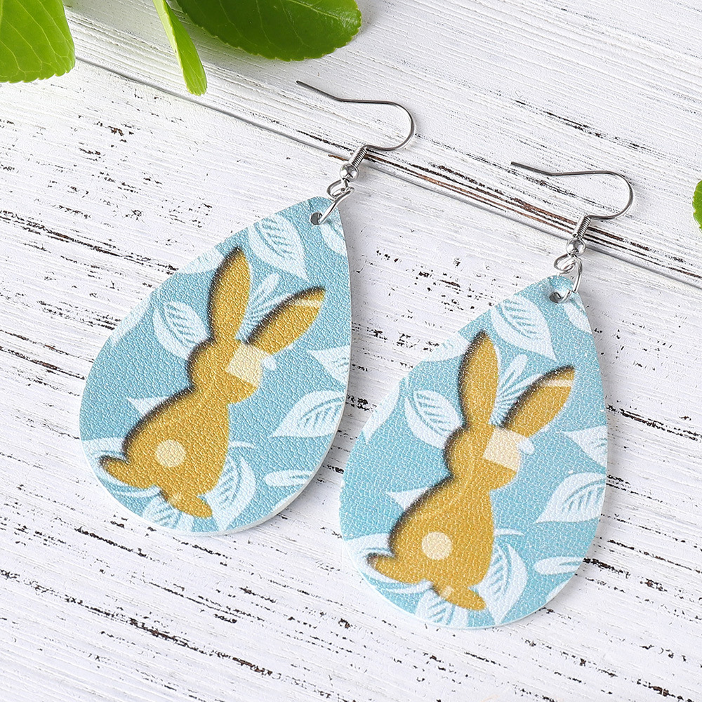 1 Pair Fashion Rabbit Pu Leather Water Drop Easter Women's Drop Earrings display picture 3