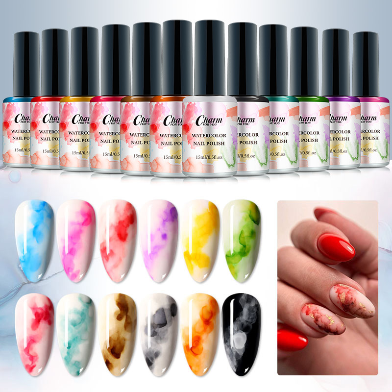 En stock al por mayor nuevas manchas de tinta japonesa líquido mágico color burbuja agua japonés esmalte de uñas pegamento gradiente uñas arte manchas líquido