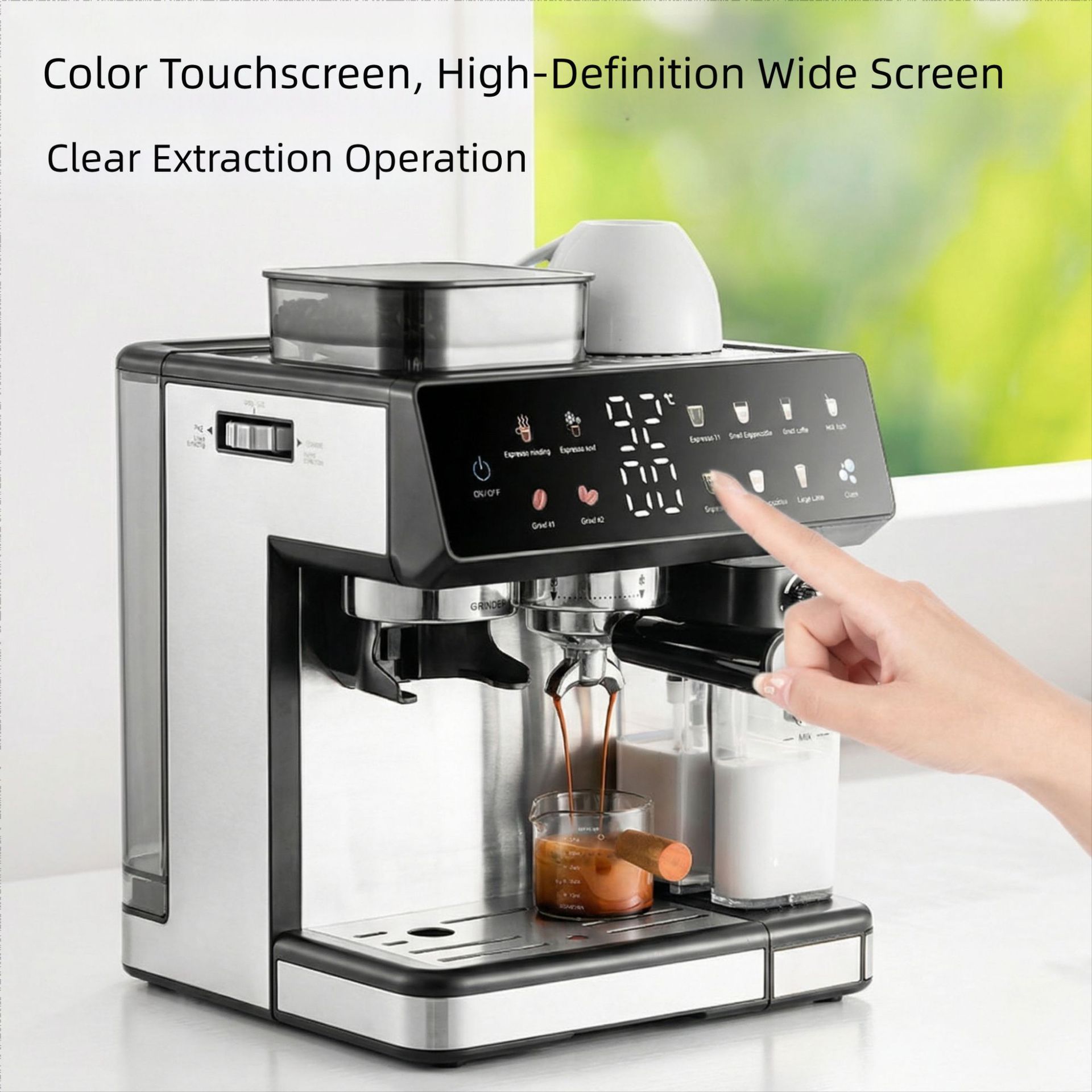 Máquina de café italiana inglesa caliente y frío doble extracción doméstica automática multifuncional molino de oficina molino de frijoles para hacer burbujas de leche