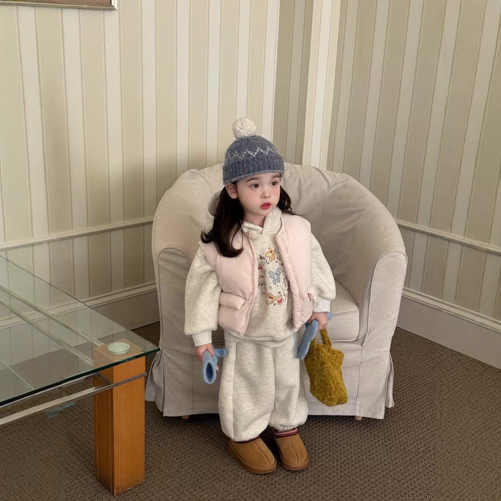 女童童套装2025冬季新品韩版卡通可爱加绒连帽卫衣卫裤童套装批发