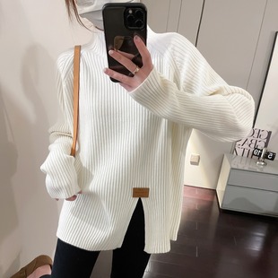 Black soft glutinous half turtleneck sweater women's autumn and winter thickened inner wear versatile irregular split bottoming shirt