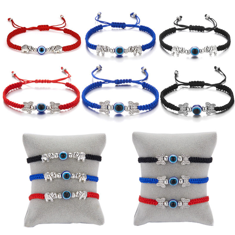 Cross-border hot butterfly elephant blue eyes evil eye red rope woven adjustable bracelet red lucky bracelet in stock