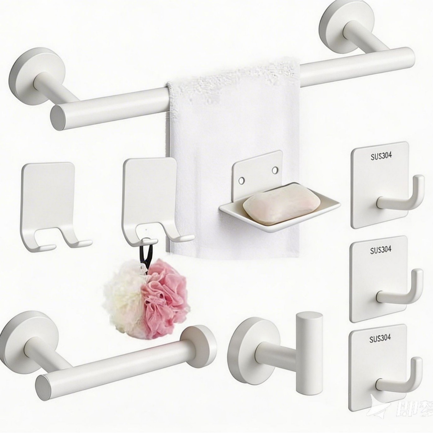 Cross-border 304 barra de toalla de acero inoxidable conjunto negro sin perforación de baño accesorios de baño gancho de toallas de baño