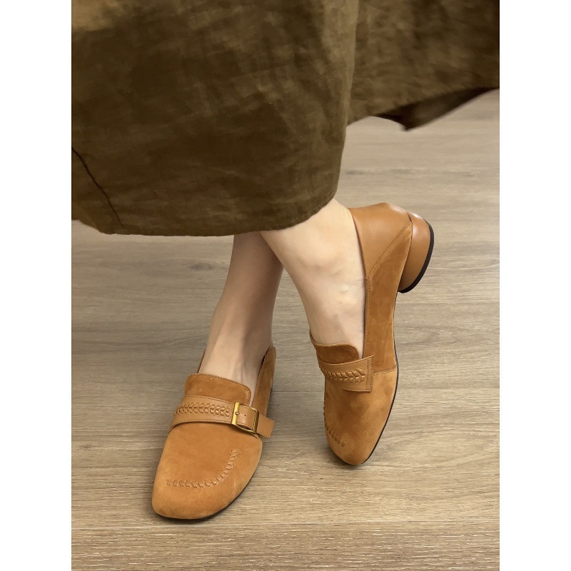 Retro Round-toe Suede Slip-on Loafers For Women Comfortable Flat_voghion.com