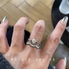 加冕女王~中古vintage蕾丝皇冠戒指轻奢高级方钻开口戒