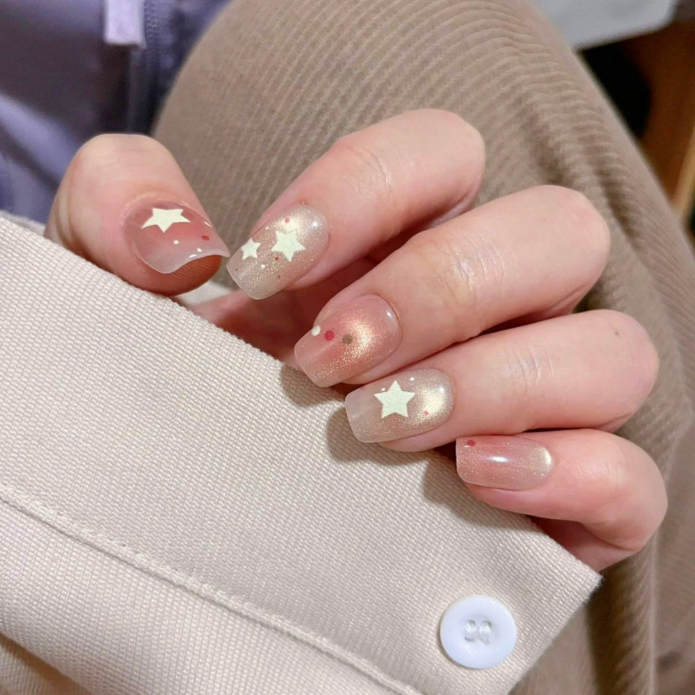 Parche de uñas de lunares de estrella degradada 10 piezas de uñas cortas de ojo de gato de código dividido