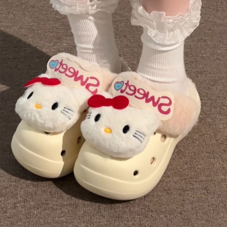 厚底增高可爱卡通凯蒂猫棉拖鞋女2025年冬季加绒加厚舒适包头拖鞋|undefined