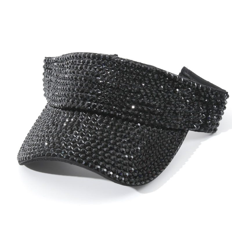 Sombrero de playa vacío europeo y americano con techo vacío de diamante brillante de punto de perforación de sombra sin techo de lengua de pato en el viento