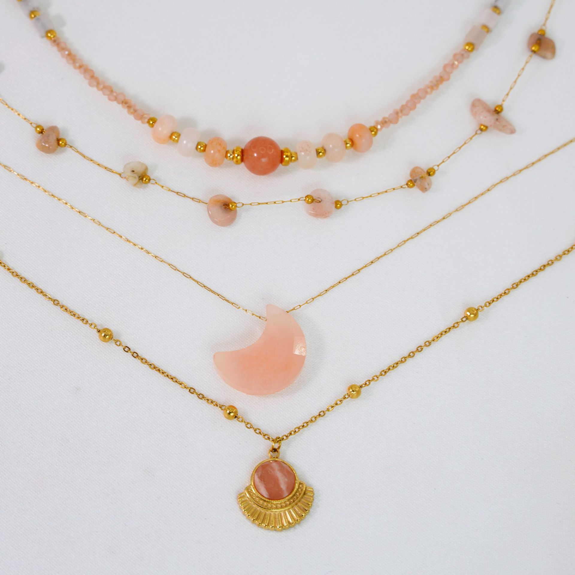 IG Style Casual Geometric Sector Moon Natural Stone Titanium Steel Natural Stone Pendant Necklace Necklace In Bulk display picture 5