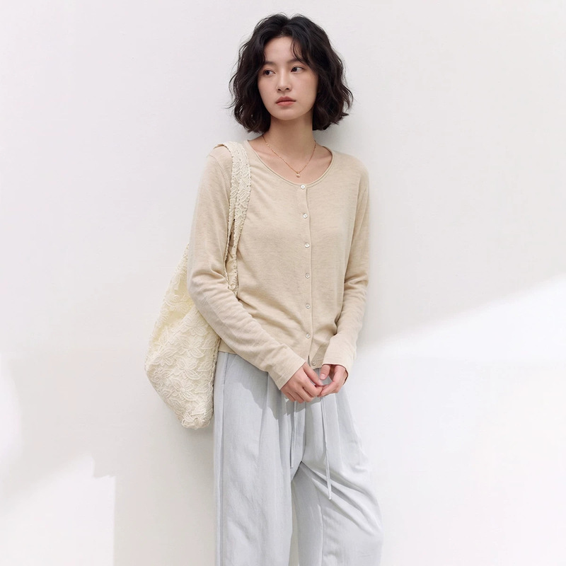 Spring/Summer Women's New Acetate Linen Cardigan, Tencel Lyocell Thin Versatile Jacket, Simple Buttoned Striped Top Spring/Summer Women's New Acetate Linen Cardigan, Tencel Lyocell Thin Versatile Jacket, Simple Buttoned Striped Top