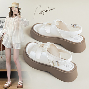 Augushiden Roman Sandals Women's 2025 Summer New Casual Style Platform Thick-Soled Sports Sandals and Slippers Beach Shoes